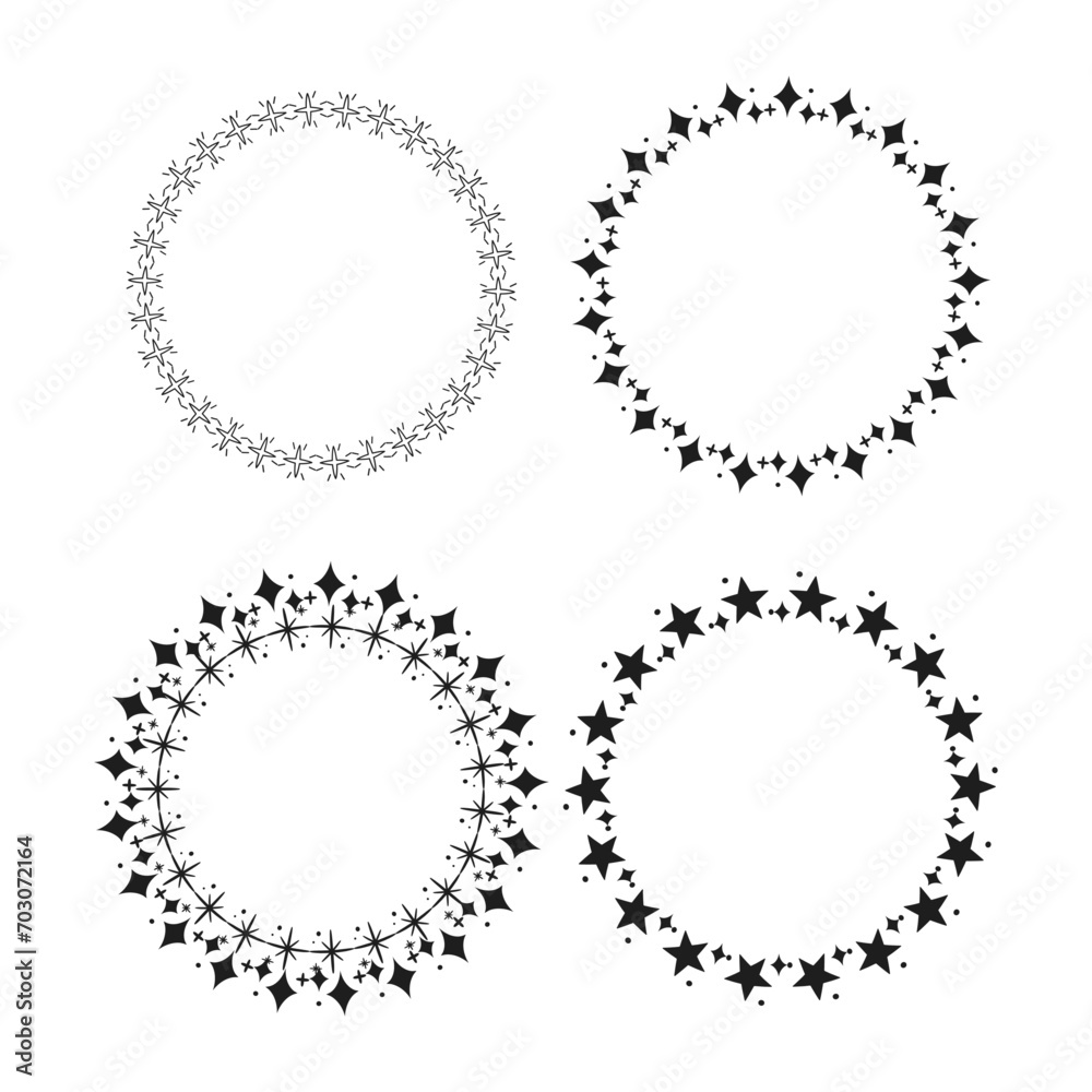 Vector stars frame. circle shapes with stardust round stars set Vector stars frame. circle shapes with stardust round stars set