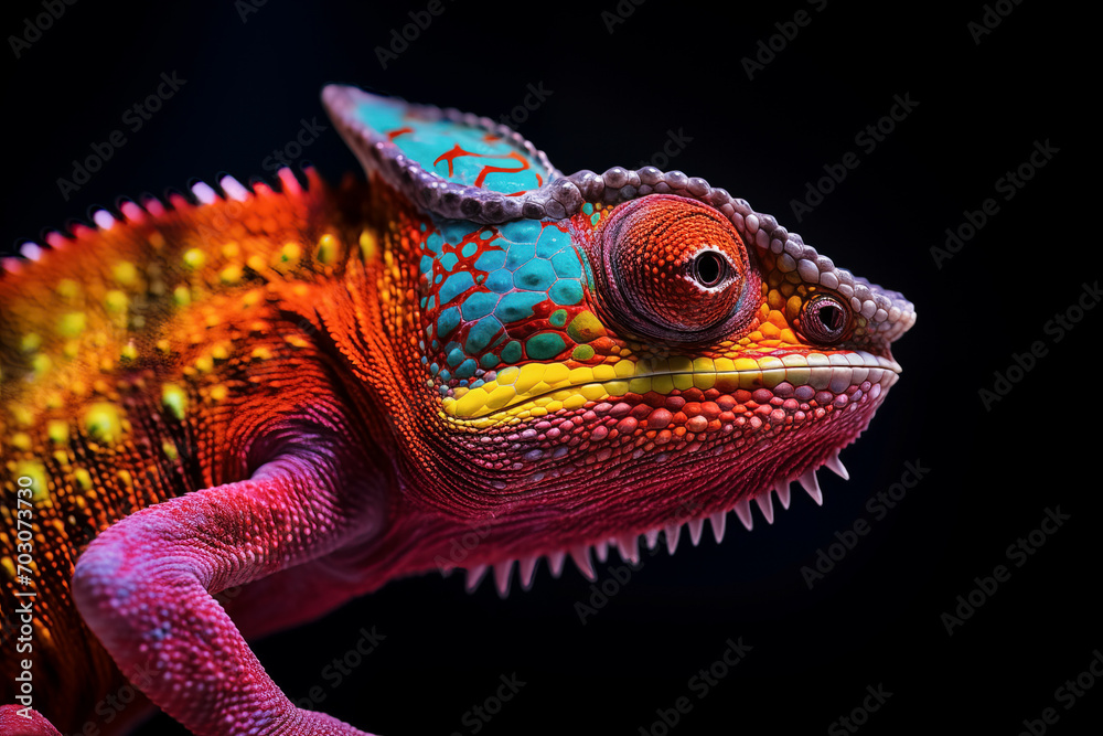 Vibrant Close-Up of a Colorful Chameleon