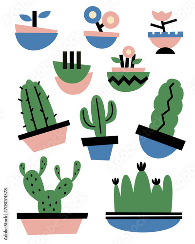 Hand Drawn Plant Decoration Cactus Vector Illustrations