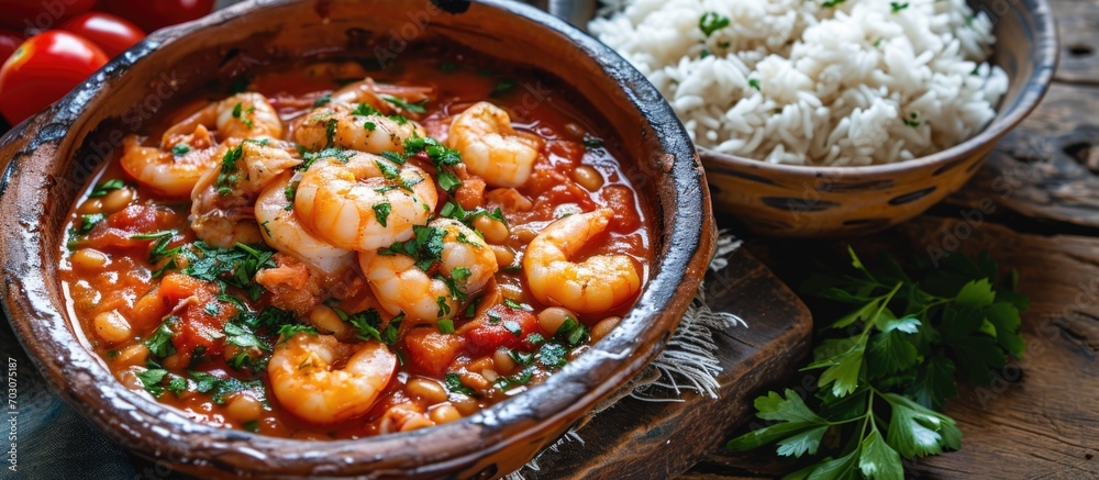 Brazilian acaraje with shrimp and beans is a popular dish in Bahia. Brazilian acaraje with shrimp and beans is a popular dish in Bahia.