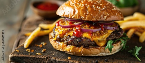 Spicy burger with cheese and onion