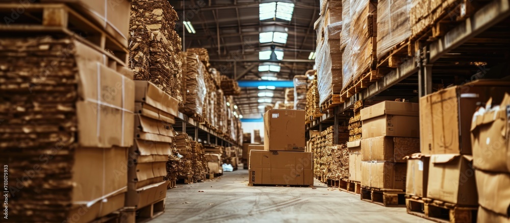 Producing packaging paper and cardboard from waste paper, for corrugating and storing in a warehouse. Producing packaging paper and cardboard from waste paper, for corrugating and storing in a warehouse.