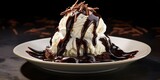 Elevate your dessert experience with this showstopping creation. Creamy vanilla ice cream bathed in a cascade of rich hot fudge, crowned with a fluffy white cloud of whipped cream, and elegantly