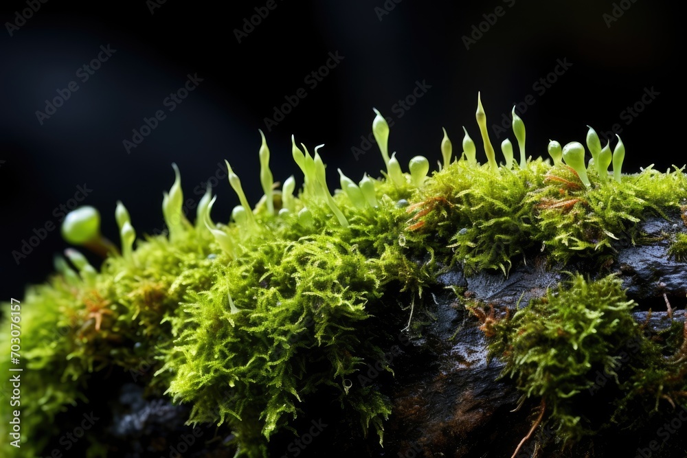 Moss gametophytes with reproductive structures. Moss gametophytes with reproductive structures.