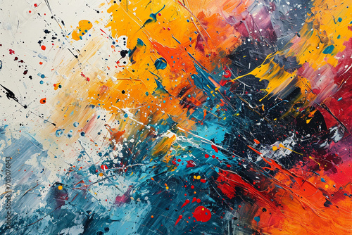 An abstract explosion of paint drops and chaotic brush movements, creating a vibrant and expressive artwork that exudes a sense of artistic freedom.