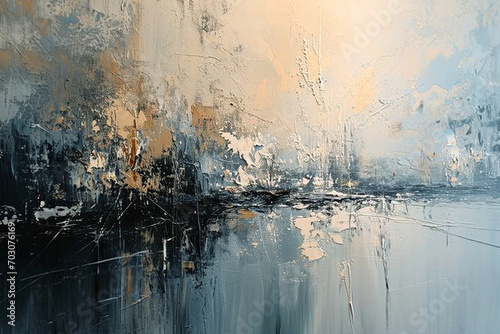 A serene and elegant abstraction of subtle paint drops and gentle brush movements, creating a calming and visually sophisticated composition on the canvas.