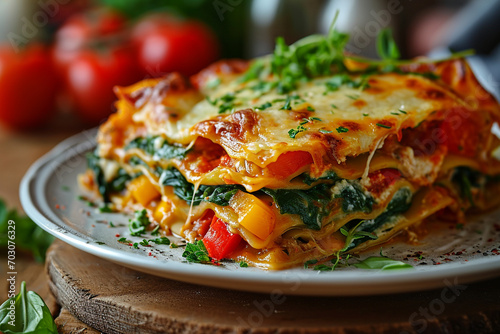 Wallpaper Mural An appetizing illustration of a hearty vegetable lasagna, with layers of colorful bell peppers, spinach, and cheesy goodness, baked to perfection. Torontodigital.ca
