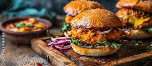 Indian Desi Burger, a popular street food from Pune, Maharashtra.