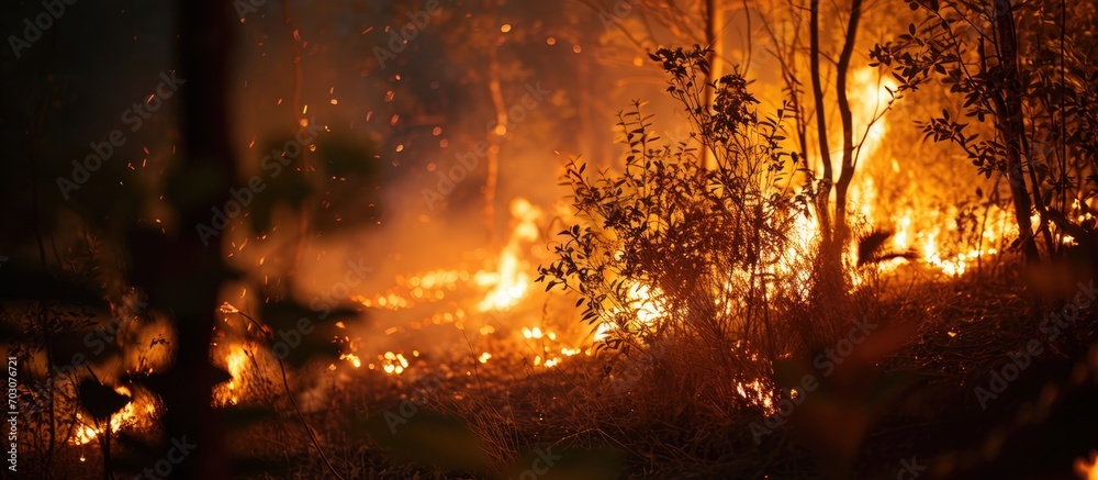 Nighttime close-up of a bush fire. Nighttime close-up of a bush fire.