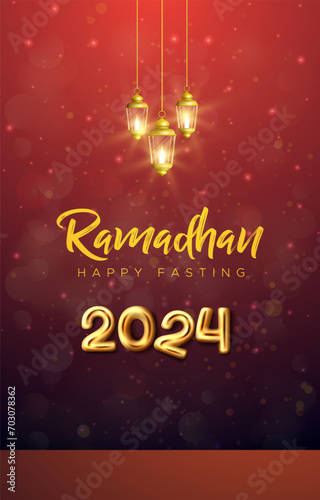 ramadan 2024 short template banner with red islamic background design