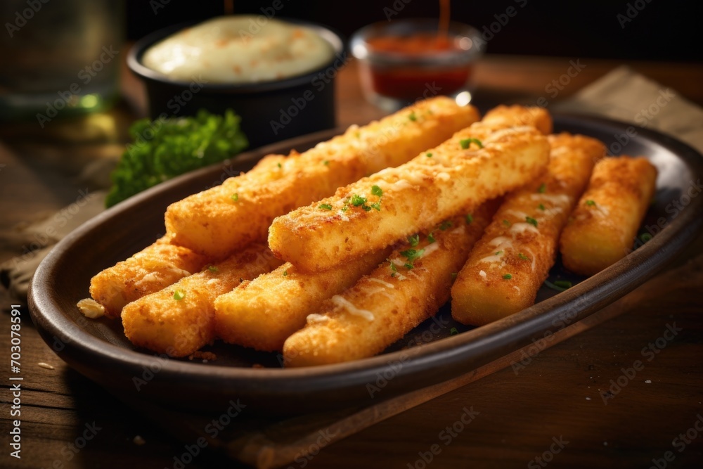 A plateful of these fried cheese sticks promises a mouthwatering experience, as the combination of a crispy shell and melty cheese create a harmonious blend of flavors and textures. A plateful of these fried cheese sticks promises a mouthwatering experience, as the combination of a crispy shell and melty cheese create a harmonious blend of flavors and textures.