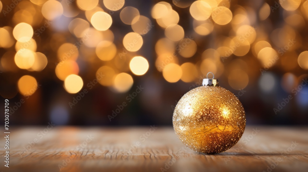 Golden Ornament on Wooden Table Golden Ornament on Wooden Table