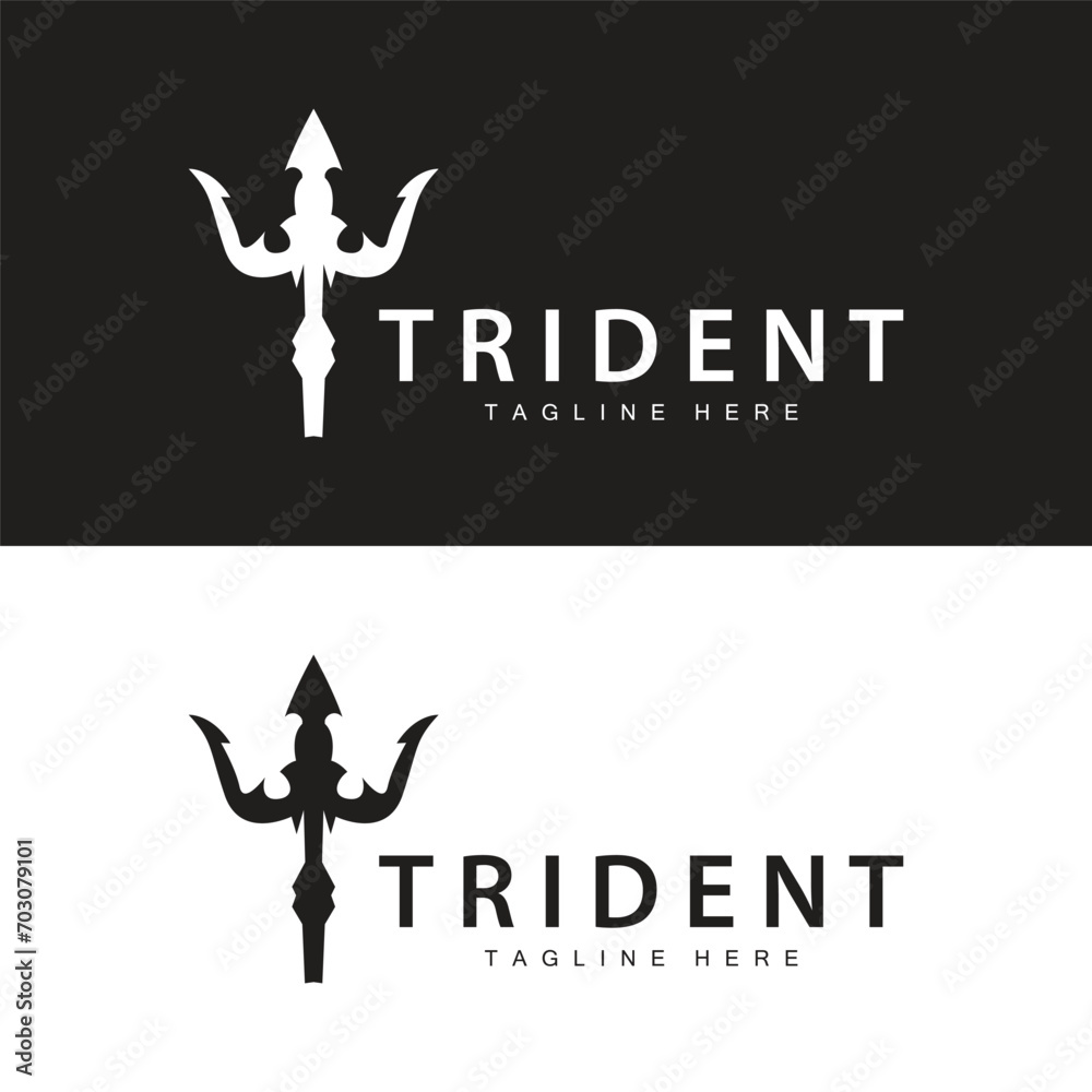 Trident logo design spear weapon vector sea king poseidon neptune symbol template - obrazy, fototapety, plakaty 