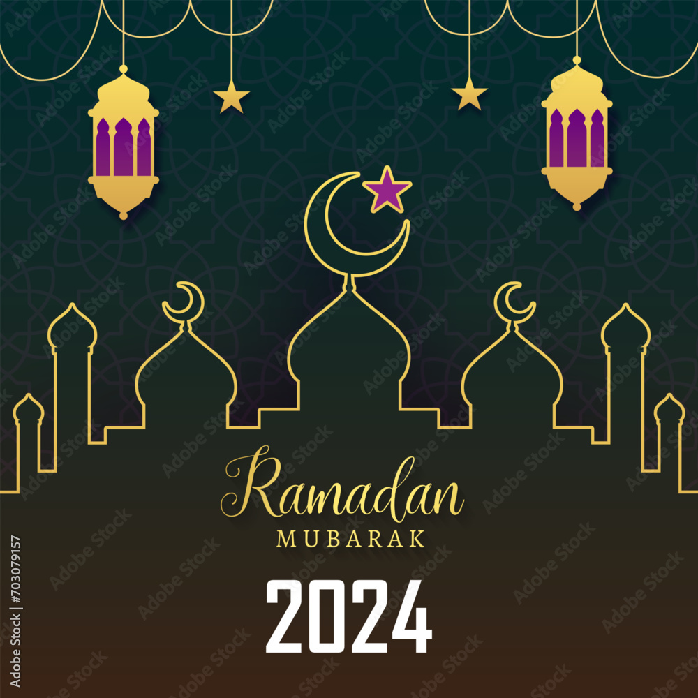 ramadan mubarak 2024 with islamic green background design ramadan mubarak 2024 with islamic green background design