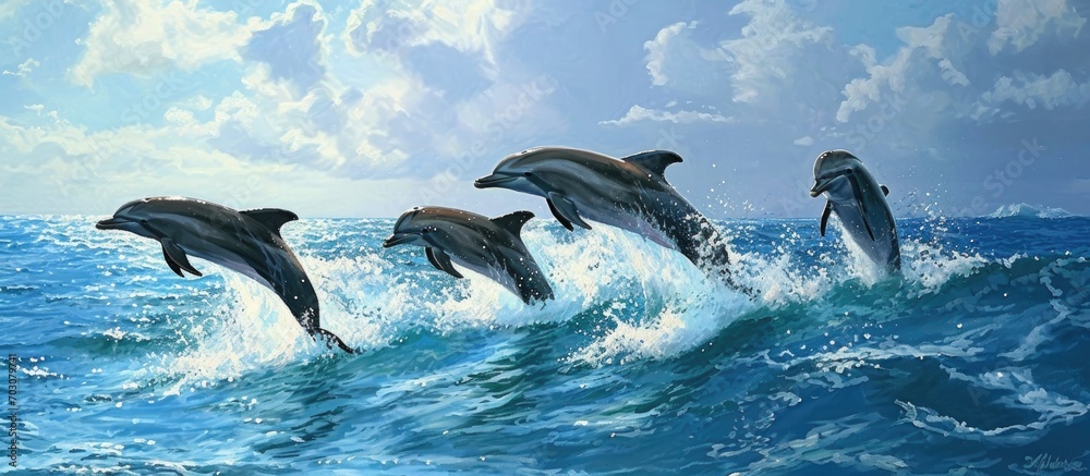 Obraz na płótnie Jumping dolphins w salonie