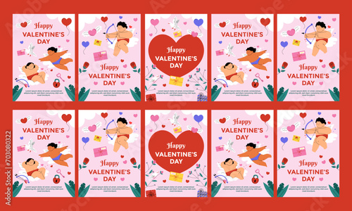 happy valentine day social media stories vector flat design
