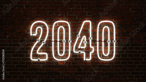 3D 2040 Happy New Year Neon Light