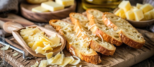 Crunchy dried bread with cheese and butter.