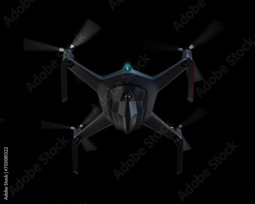 Combat Drone equipped with missiles flying in the night sky. 3D rendering image.