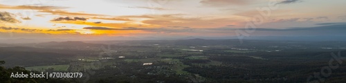 Panoramic sunset views from the Hang Glider Launch and Lookout, Tamborine Mountain in Queensland, Australia