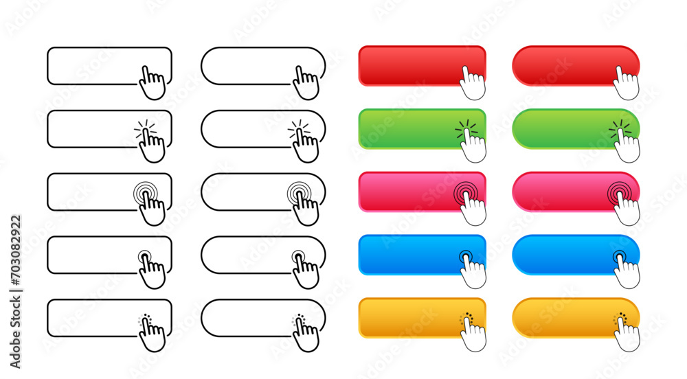 Interactive Buttons Set with Clicking Hand Icons - Web User Interface Elements Interactive Buttons Set with Clicking Hand Icons - Web User Interface Elements