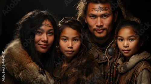 Portrait of Eskimo family in traditional clothes. © Алина Бузунова