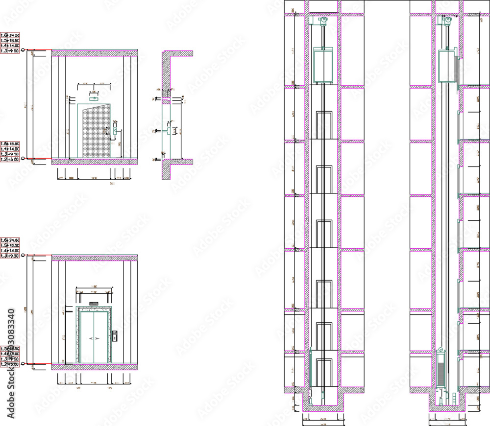 Vector design sketch illustration of technical drawing of high building ...