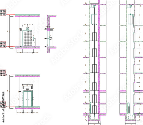 Vector design sketch illustration of technical drawing of high building elevator working module