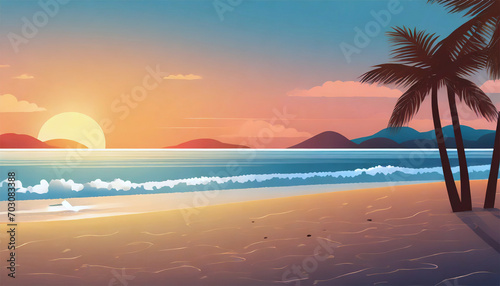 Beautiful sunset on the beach. illustration for your design.