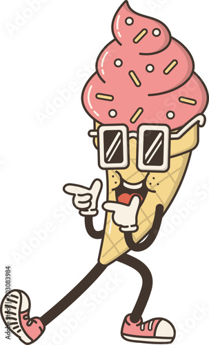 Ice Cream Cone Funky Cartoon Character Retro Groovy Mascot