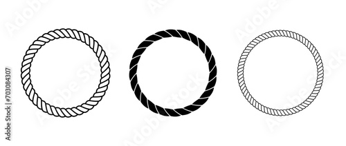 Rope frame set. Round cord borders collection. Circle rope wreath loop pack. Chain, braid, plait border bundle. Circular design elements for banner, poster, leaflet, brochure. Vector decorative frames