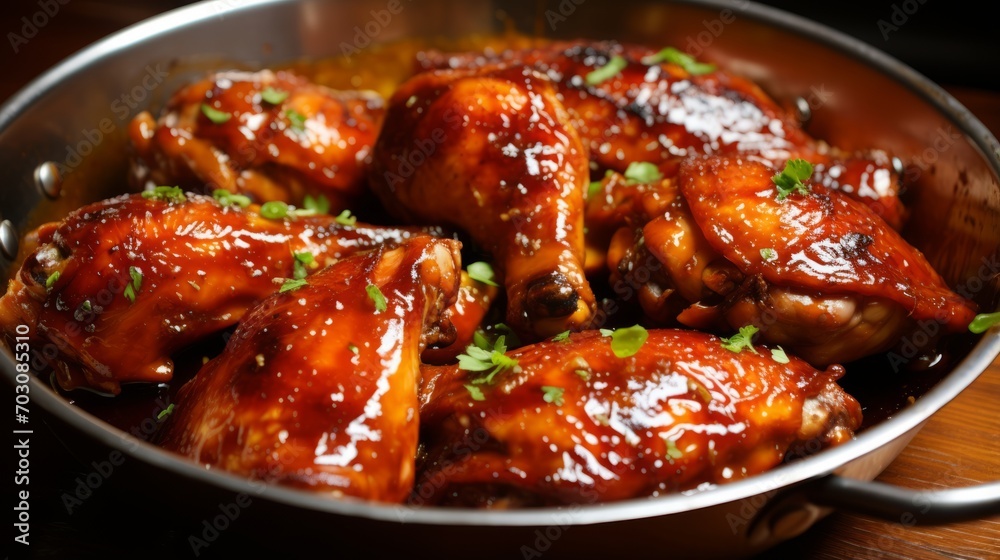 BBQ chicken quarters with a golden glaze, a tempting sight BBQ chicken quarters with a golden glaze, a tempting sight