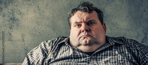An annoyed man who is overweight.