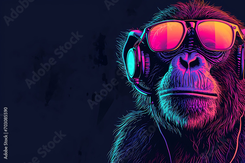 a monkey wearing headphones photo
