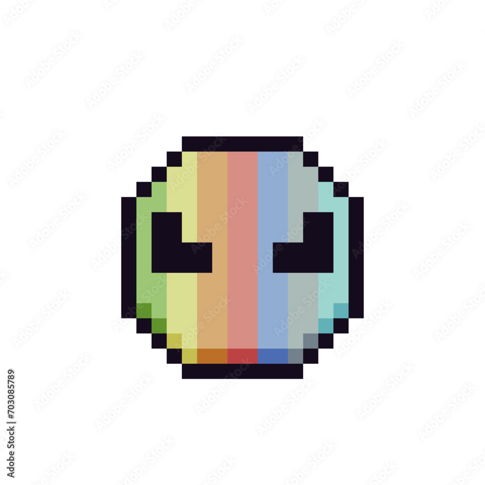 Obraz premium Rainbow abstract emoticon, piglet face, pixel art icon cartoon character. 8-bit flat style. Isolated vector illustration.