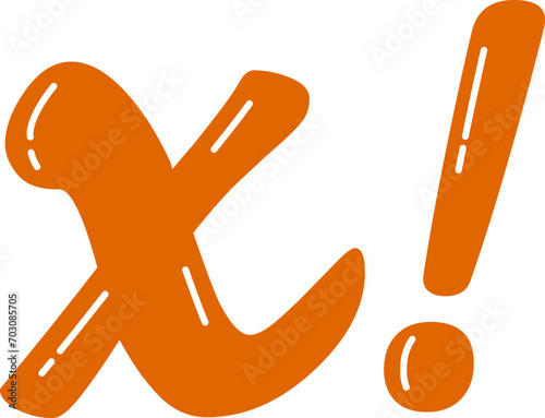Cute Factorial Mathematic Letter X and Exclamation Mark Sign Symbol x!, Math Subject Education