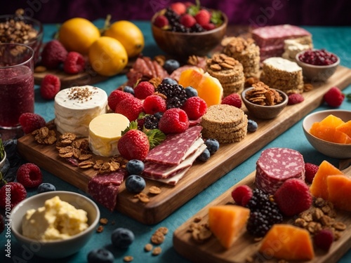 Delicious dessert and appetisers Charcuterie board, ideal dish to start the happy dinner, food photo photo