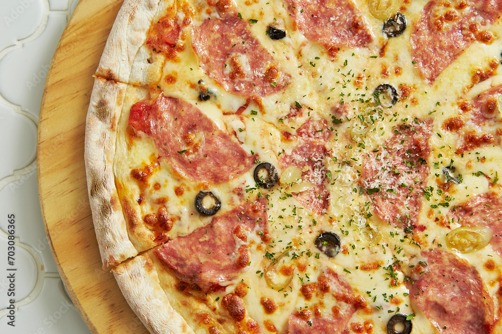 pizza with salami and cheese pizza with salami and cheese