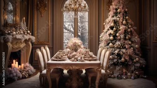 Elegant Christmas holiday setting with luxurious Christmas decorations