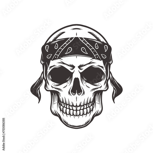 skull wearing Bandana head in vintage style isolated illustration photo
