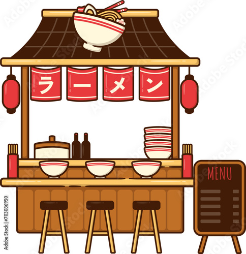 Ramen Stall Market Stand, Japanese Food Products Small Business Store Shop Front with Lantern, Street Food Festival