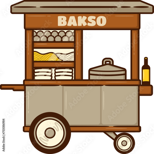 Gerobak Bakso or Meatball Cart Stall Market Stand, Indonesian Local Food Culinary Festival of Small Business Store Shop Front