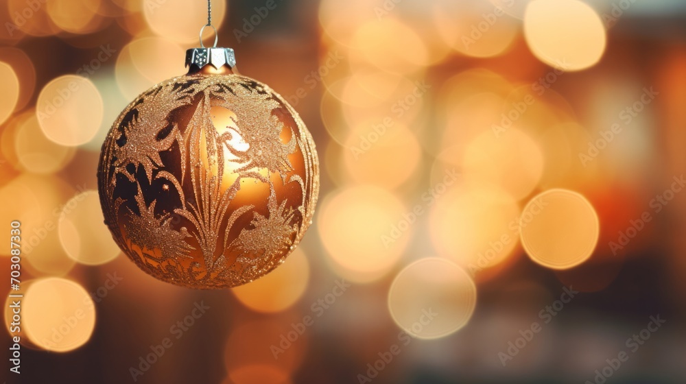 A Shimmering Golden Ornament Hanging from a String