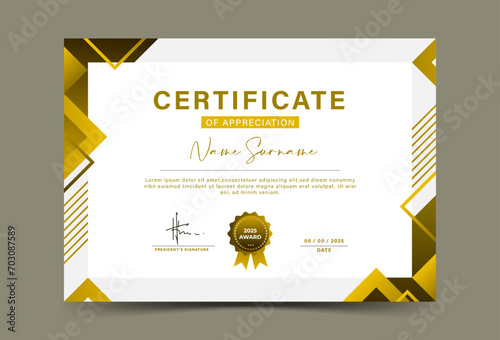 bright and dark yellow geometric effect achievement certificate template