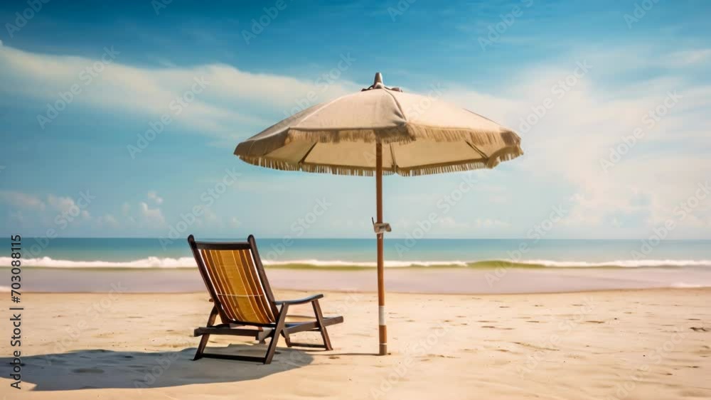 beautiful beach view with chairs and umbrella