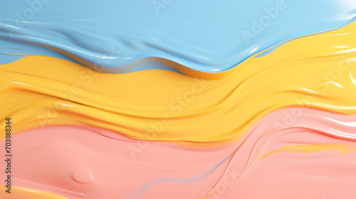 Vibrant waves of blue, yellow, and pink creating a dynamic abstract background texture.