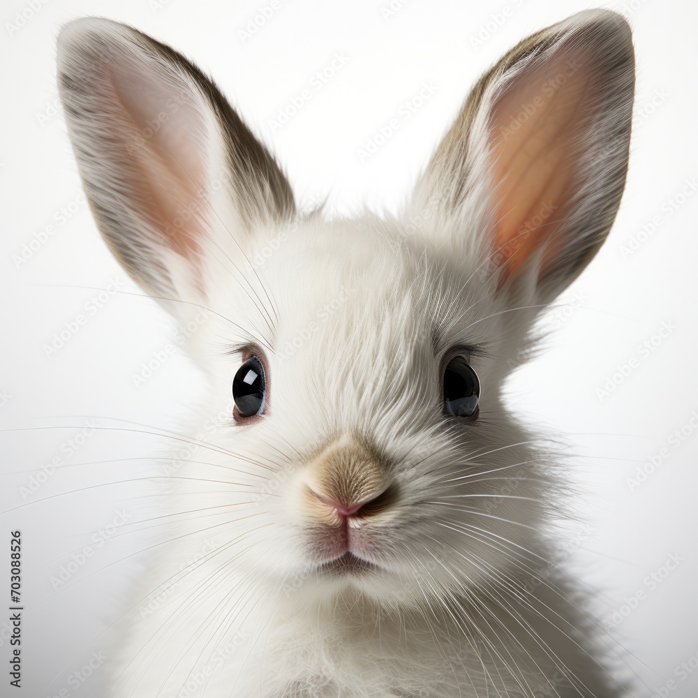 closeup rabbit with big ears on white background.
