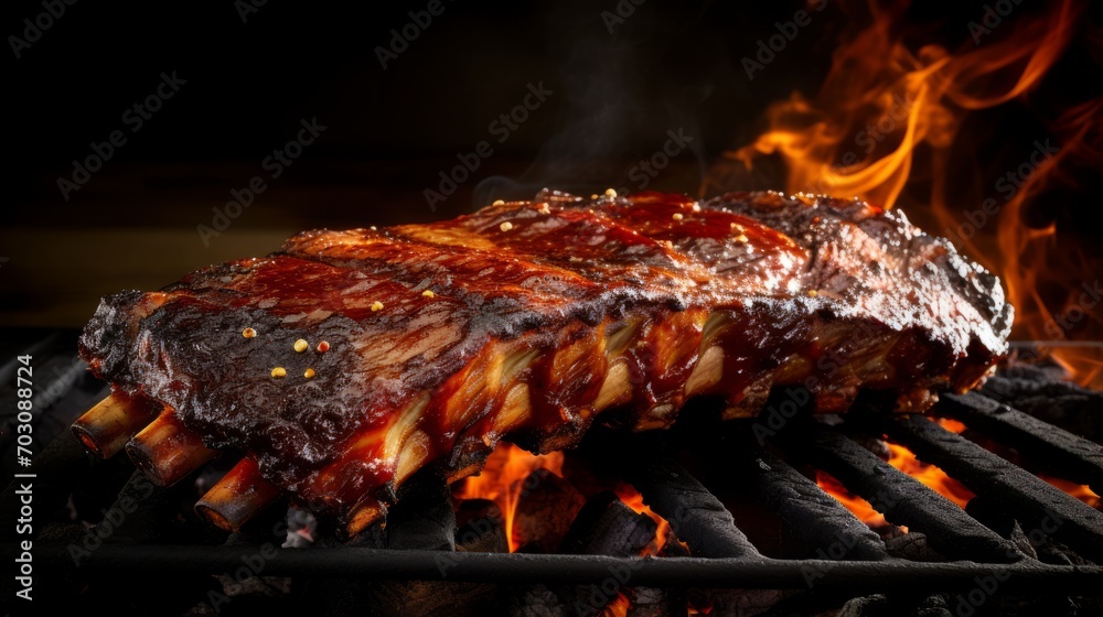 Flame kissed BBQ pork ribs, showcasing the beauty of slow cooked meats