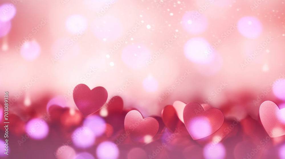 A dreamy background of pink hearts and soft bokeh lights, ideal for Valentine's Day. A dreamy background of pink hearts and soft bokeh lights, ideal for Valentine's Day.