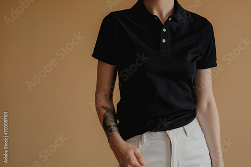 Modern black polo shirt on model for design mockup
